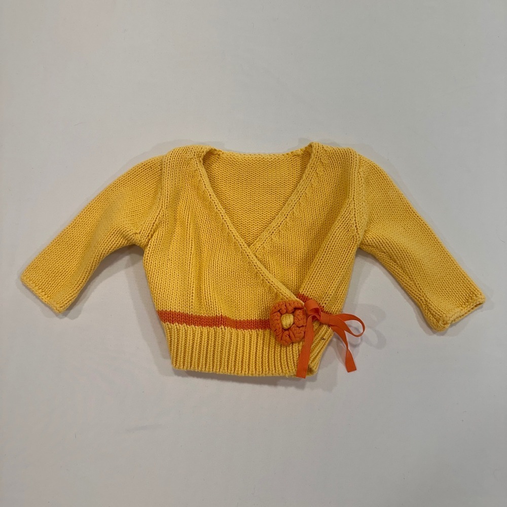 Vintage Stephan Baby Wrap Knit‎ Cotton Cardigan Baby 6-12 Months Yellow Flower